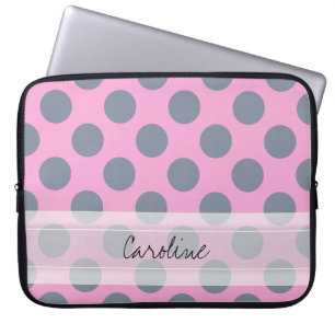 Capa Para Notebook Padrão de Bolinhas Chic da Cinza Rosa Monograma