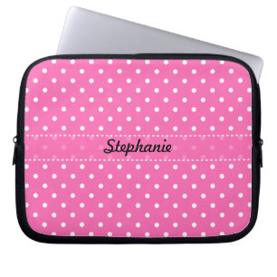 Capa Para Notebook Padrão de Bolinhas rosa-quente e branco