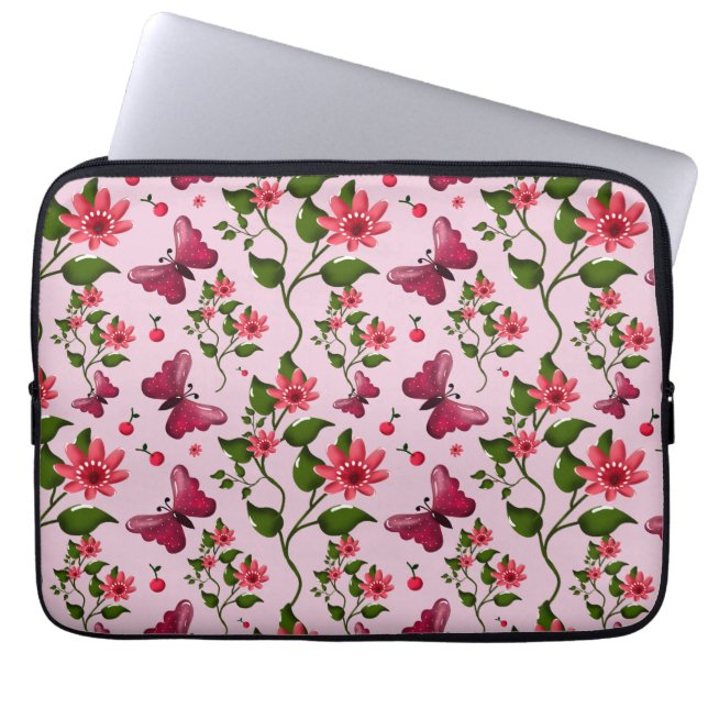 Capa Para Notebook Padrão de Borboleta Cereja Fofa, Fruta Kawaii Bril (Frente)