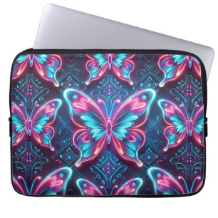 Capa Para Notebook Padrão de Brilho de Borboleta Neon