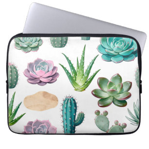 Capa Para Notebook Padrão de Cacto Suculento em Aquarela