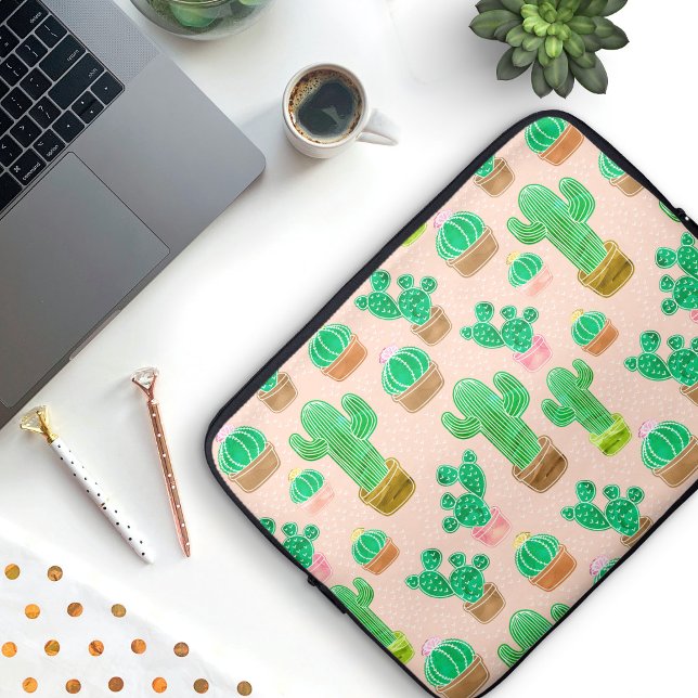Capa Para Notebook Padrão De Cactus Potente Desenhado À Mão (Cactus Pattern Laptop Case)
