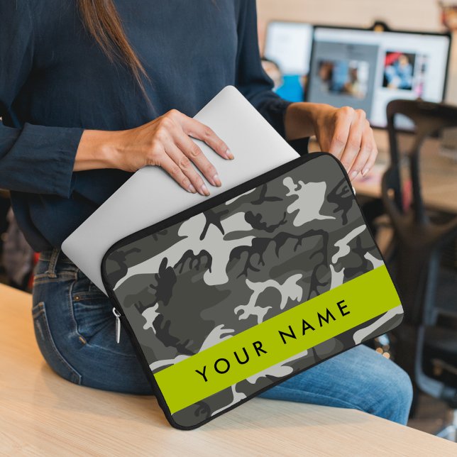 Capa Para Notebook Padrão de Camuflagem Cinza, Seu nome, Personalizar (Criador carregado)