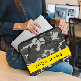 Capa Para Notebook Padrão de Camuflagem Cinza, Seu nome, Personalize