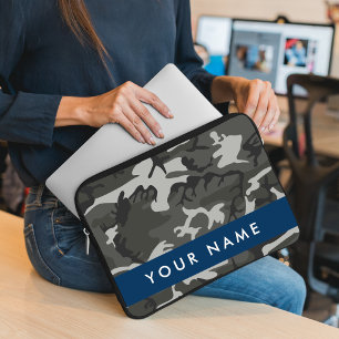 Capa Para Notebook Padrão de Camuflagem Cinza, Seu nome, Personalize