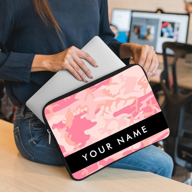 Capa Para Notebook Padrão de Camuflagem Rosa, Seu nome, Personalize (Criador carregado)