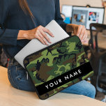 Capa Para Notebook Padrão de Camuflagem Verde, Seu nome, Personalizar<br><div class="desc">Padrão de camuflagem elegante,  na moda e sofisticado em cor verde e castanha. Presente moderno e moderno,  perfeito para o amante militar em sua vida. Personalize adicionando o seu nome,  apelido,  monograma ou iniciais.</div>