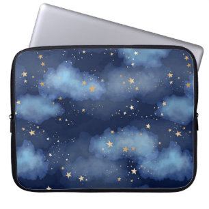 Capa Para Notebook Padrão de Céu Azul Escuro das Estrelas Douradas da