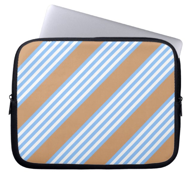 Capa Para Notebook Padrão de cinco faixas azul e branco com lapto bro (Frente)