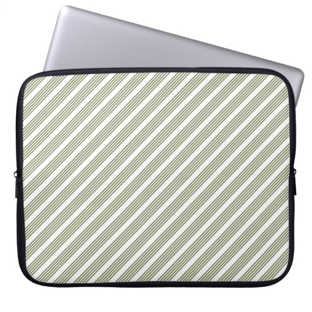 Capa Para Notebook Padrão de cinco faixas verde-oliva e branco (Frente)