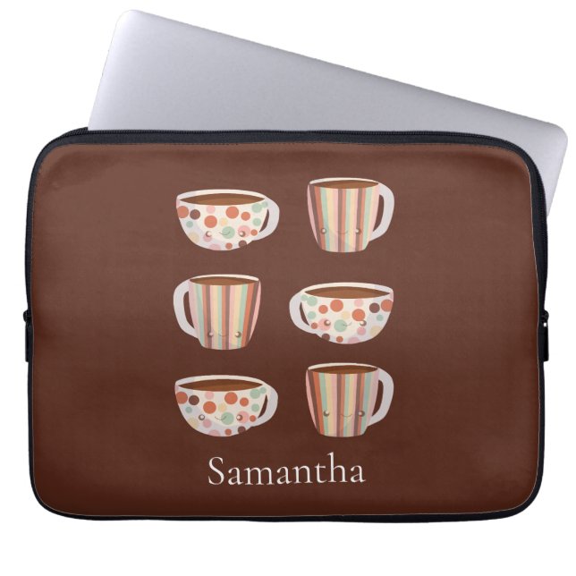 Capa Para Notebook Padrão de Círculo Quente em Xícaras de Café (Frente)