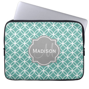 Capa Para Notebook Padrão de Círculo Teal Leve Monograma