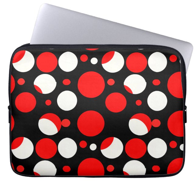 Capa Para Notebook Padrão de Círculos Vermelhos Pretos e Brancos (Frente)