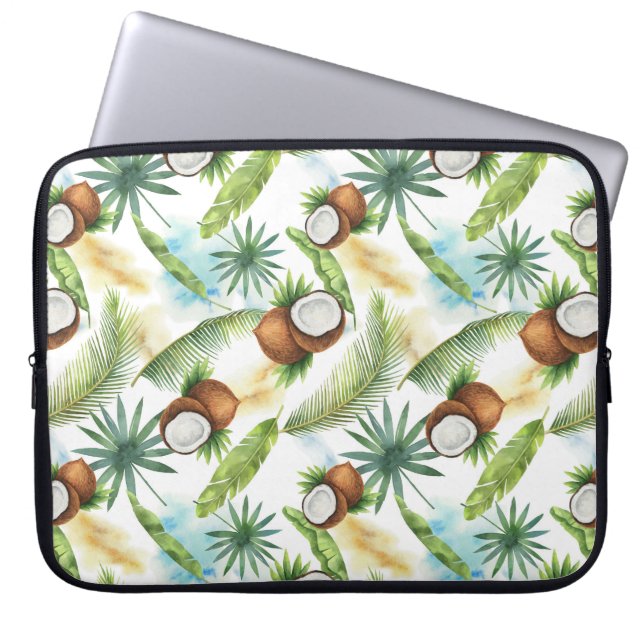 Capa Para Notebook Padrão de Coco Tropical de Aquarela (Frente)