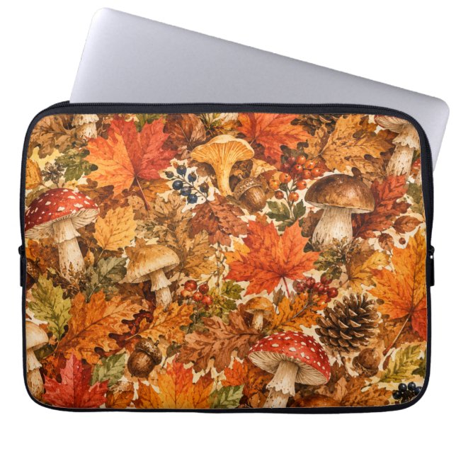 Capa Para Notebook Padrão de Cogumelo da Floresta de Outono | Folhas  (Frente)