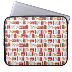 Capa Para Notebook Padrão de Colagem de Ícone e Corgi de Londres