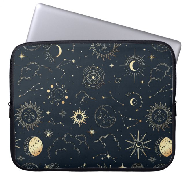 Capa Para Notebook Padrão de constelação de estrelas Dourada Azul da  (Frente)