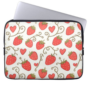 Capa Para Notebook Padrão de Coração de Morango Fofo e Caprichoso