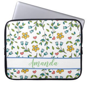 Capa Para Notebook Padrão de Coração e Floral Coloridos Desenhados à 