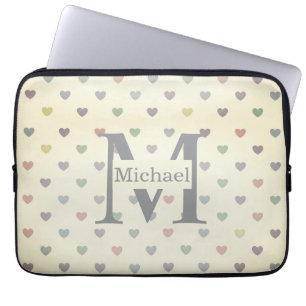 Capa Para Notebook Padrão de Coração Pastel Minimalista Monograma Per
