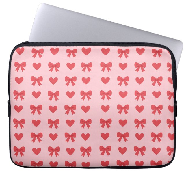 Capa Para Notebook Padrão de Corações e Laços Rosa Doce (Frente)