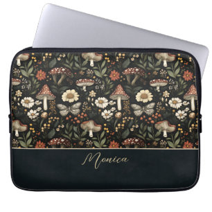 Capa Para Notebook Padrão de Cottagecore do Cogumelo e Flores com nom