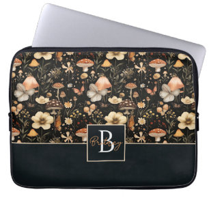 Capa Para Notebook Padrão de Cottagecore do Cogumelo e Flores com nom