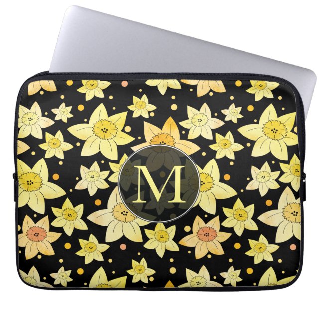 Capa Para Notebook Padrão de Daffodil de Aquarela Monograma (Frente)