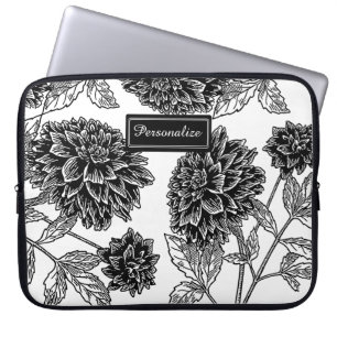 Capa Para Notebook Padrão de Dália Preto e Branco Personalizado