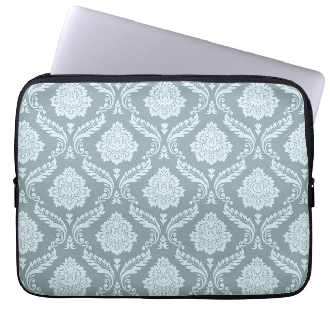 Capa Para Notebook Padrão de Damasco Rococó Azul Ovo de Pato+Verde Ág (Frente)