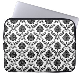 Capa Para Notebook Padrão de Damasco Rococó Preto no Branco
