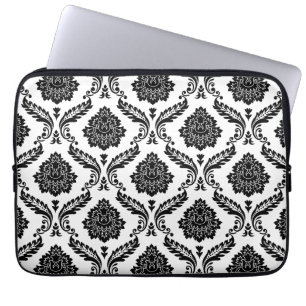 Capa Para Notebook Padrão de Damasco Rococó Preto no Branco