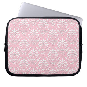 Capa Para Notebook Padrão de Damasco Rosa e Branco Feminino