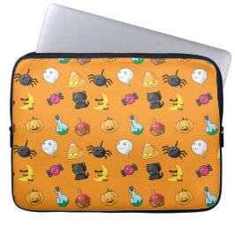 Capa Para Notebook Padrão de Dia das Bruxas Bonito com fundo laranja