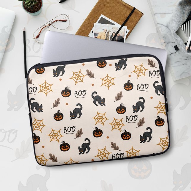 Capa Para Notebook Padrão de Dia das Bruxas de Abóbora de Gato Preto (Criador carregado)