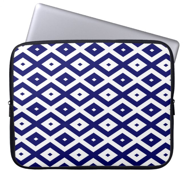 Capa Para Notebook Padrão de diamante branco e azul-marinho (Frente)