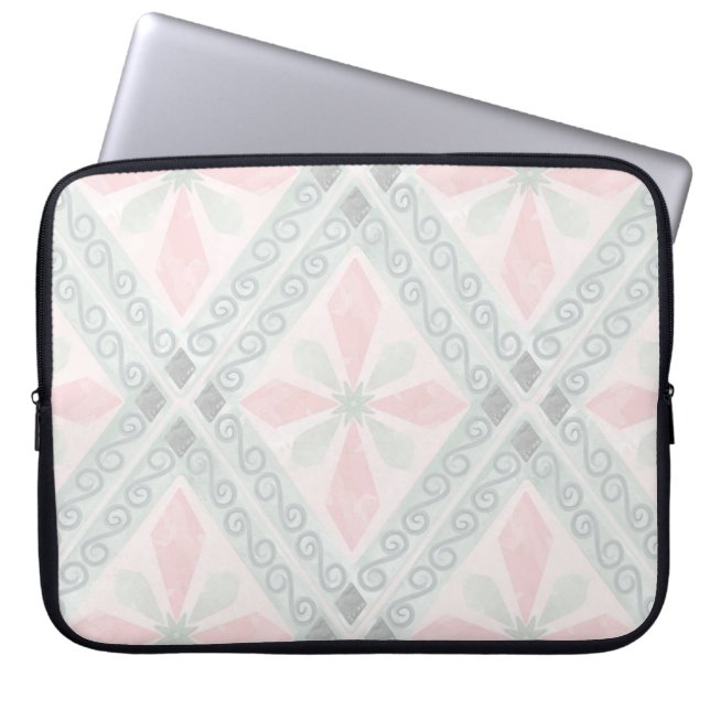 Capa Para Notebook Padrão de diamante pastel verde e rosa (Frente)