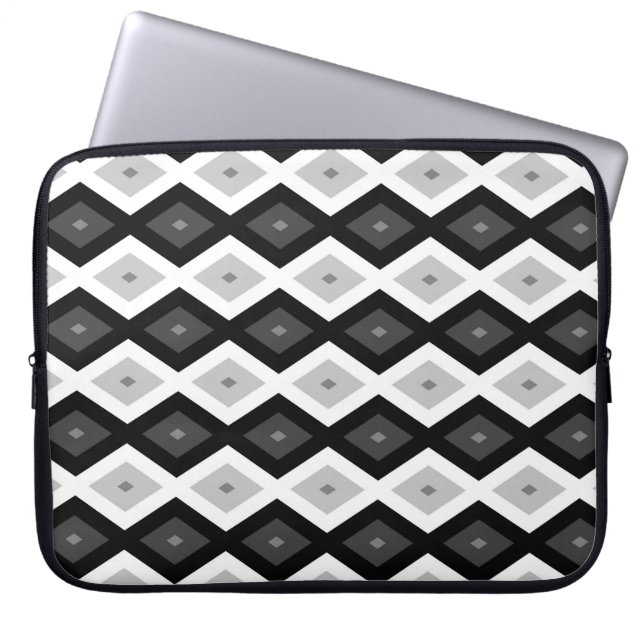 Capa Para Notebook Padrão de diamante preto, branco e cinza (Frente)