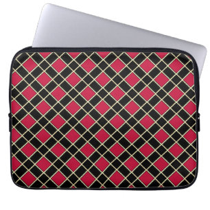 Capa Para Notebook Padrão de diamante preto e vermelho