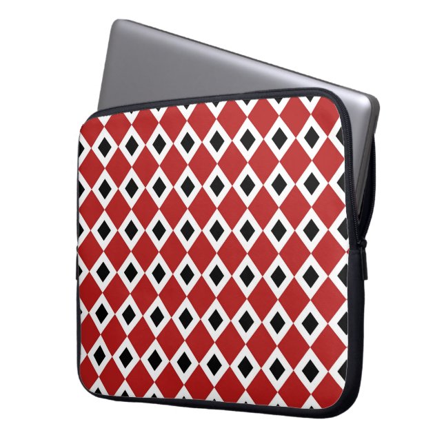 Capa Para Notebook Padrão de Diamante Vermelho, Branco, Preto (Frente Esquerda)