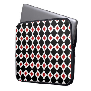 Capa Para Notebook Padrão de Diamante Vermelho, Preto, Branco