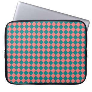Capa Para Notebook Padrão de Diamante Xadrez Rosa Ciano