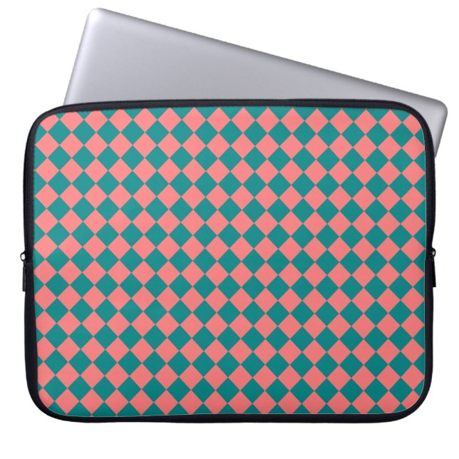 Capa Para Notebook Padrão de Diamante Xadrez Rosa Ciano (Frente)