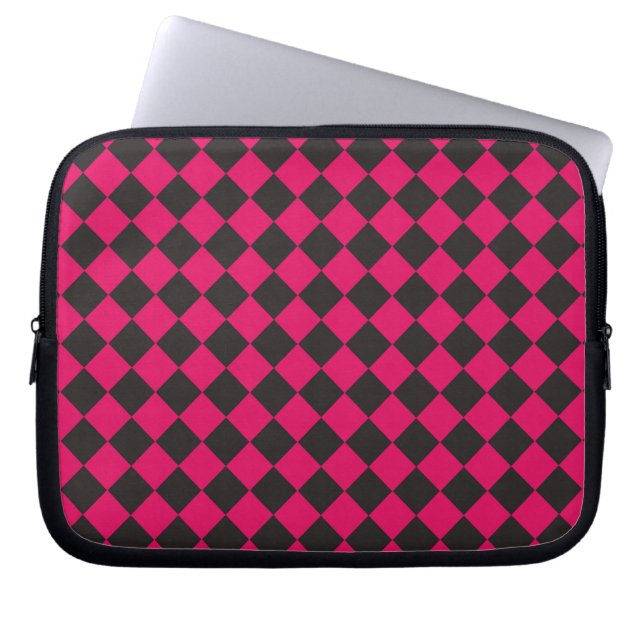 Capa Para Notebook Padrão de diamante xadrez rosa e preto (Frente)