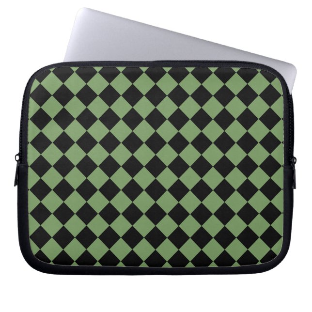 Capa Para Notebook Padrão de Diamante Xadrez Verde Preto (Frente)