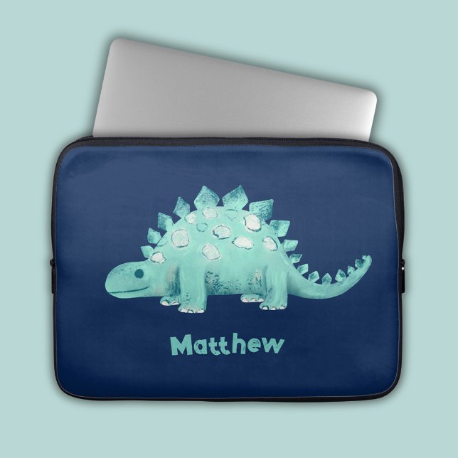 Capa Para Notebook Padrão de Dinossauro Estegossauro (Stegosaurus dinosaur laptop sleeve with personalized name)