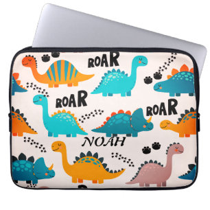 Capa Para Notebook Padrão de Dinossauro Fofo Nome Monograma Personali