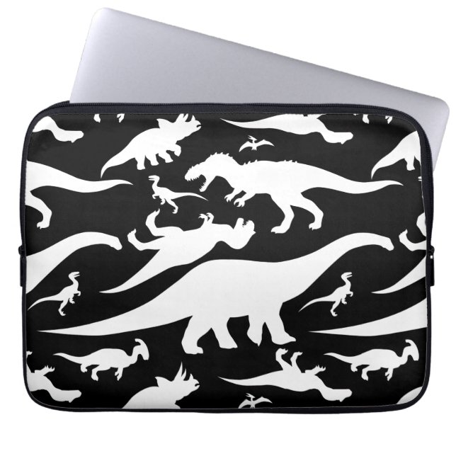 Capa Para Notebook Padrão de Dinossauro Preto e Branco (Frente)