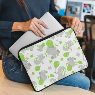 Capa Para Notebook Padrão De Elefantes, Elefantes Bonitos - Cinzas Ve