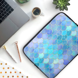 Capa Para Notebook Padrão de Escala de Sereia Aqua Pearlescente e Dou